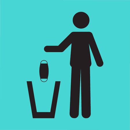 Icon pictogram of a person throwing a face mask in a trash can.のイラスト素材