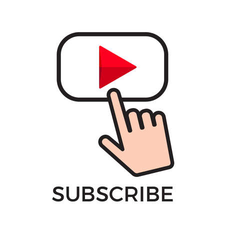 Subscribe button and finger click cursor. Social media web button, channel video content. Vector illustration. EPS 10のイラスト素材
