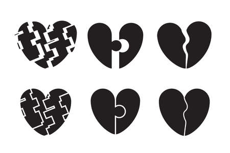 Set of Broken heart icon. Dislike, sadness, shattered hearts, rupture, divorce. Flat vector illustrationのイラスト素材