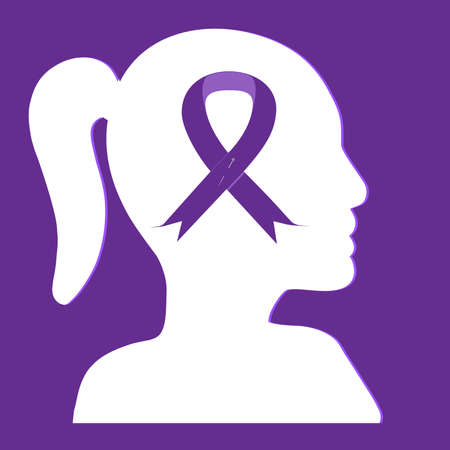 Female head with purple ribbon inside. Domestic violence or Lupus conceptのイラスト素材