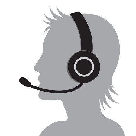 Profile portrait of call center operator with headset. Flat vector illustrationのイラスト素材