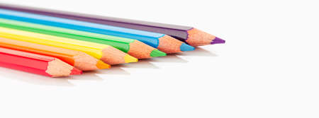 Color pencils isolated on white background. Rainbow flag LGBTQ Colored pencils. Copy spaceの写真素材