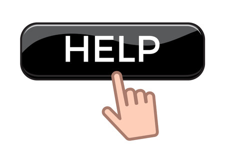 Hand clicking help button isolated on white background. Flat vector illustrationのイラスト素材