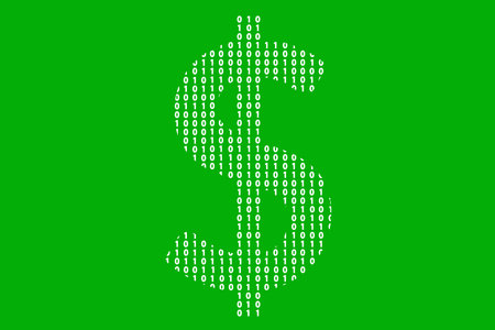 Digital dollar currency with one and zero binary code digit. Cryptocurrency electronic money and digital banking. Vector illustrationのイラスト素材