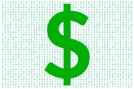 Digital dollar currency with one and zero binary code digit. Cryptocurrency electronic money and digital banking. Vector illustrationのイラスト素材