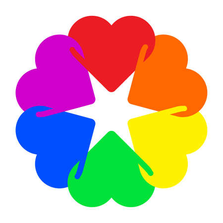 Rosette made up of a set of hearts with rainbow colors. LGBT symbol. vector illustrationのイラスト素材