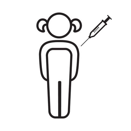 Children vaccination line icon. Girl and syringe on white background. Vector illustrationのイラスト素材