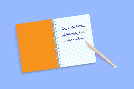 Open paper notepad with pencil. Taking notes, writing, planning, studying concept. Flat vector...
