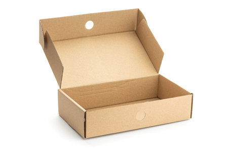 Open cardboard box isolated on white background