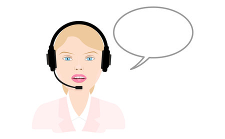 Call center woman operator and Speech bubble for text. Vector illustrationのイラスト素材