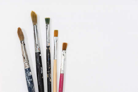 Group of paintbrushes on white canvas background. Copy spaceの写真素材