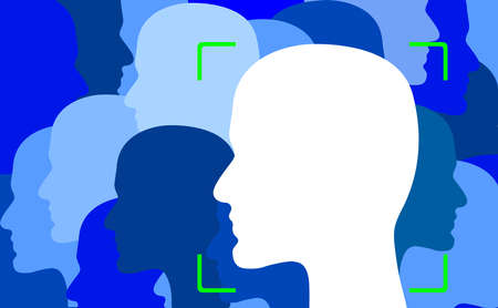 Face recognition concept. People surveillance and control. Vector illustrationのイラスト素材