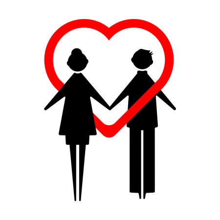 Love couple concept. icons of man and woman holding hands with a heart around them. Vector illustrationのイラスト素材