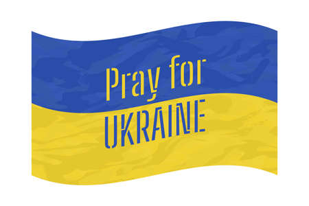 Textured Flag of Ukraine with Pray for Ukraine message. Vector illustrationの写真素材