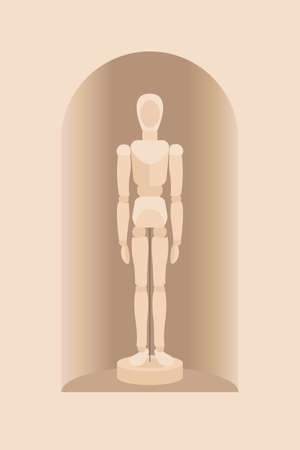 Wooden Mannequin in niche. Basic Position. Vector illustrationのイラスト素材