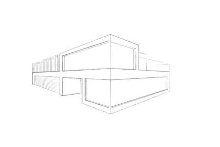 Architectural sketch of a contemporary house. Construction architecture designing line art background. Vector illustrationのイラスト素材