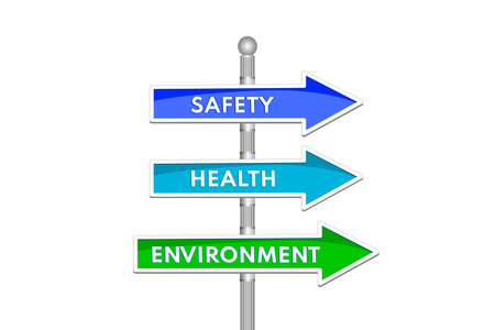 Healthy lifestyle concept. Safety, health and environment words on signpost isolated on white background. Vector illustrationのイラスト素材