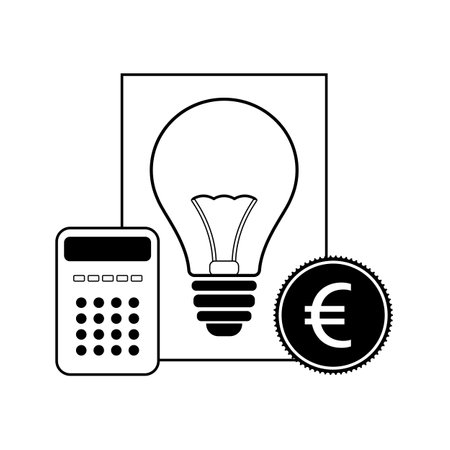 Energy prices concept. Icon of bill, light bulb, euro coin and calculator. Flat Vector illustrationのイラスト素材