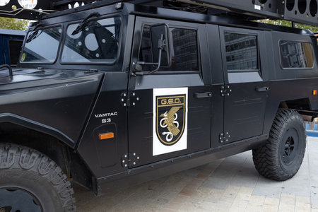 La Coruna, Spain; september 23, 2022: Grupo Especial Operaciones GEO vehicle truck of Policia Nacional Spanish National Police Corpsのeditorial素材