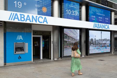 Coruna, Spain; september 23, 2022: Abanca bank building facade of A Coruna cityのeditorial素材