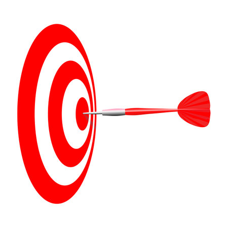 Red dart hit to center of dartboard. Dart Target Bullseye. Vector illustrationのイラスト素材