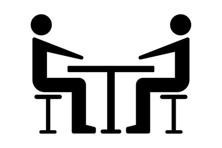 Two people sitting at a table icon. Team, partners, dealing, eating. Vector illustrationのイラスト素材