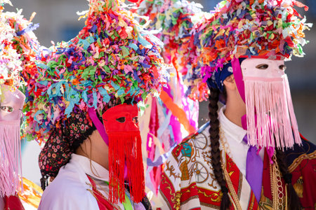 Santiago de Compostela, Spain; september, 07, 2019: Group of people with traditional costume and...