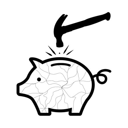 Icon of a Hammer breaking a piggy bank. Vector illustrationのイラスト素材