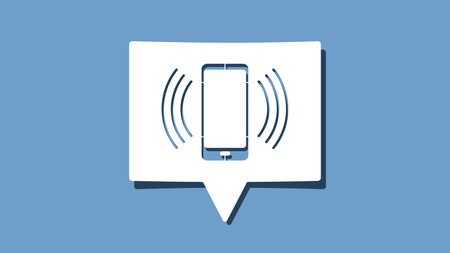 Smart Phone with incoming call icon on cutout white paper speech bubble on blue background. Minimalist design Vector illustrationのイラスト素材