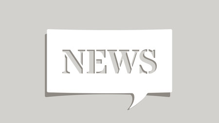 NEWS word on cutout white paper speech bubble on gray background. Minimalist design Vector illustrationのイラスト素材