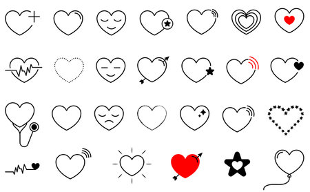 Heart shape icon set. Collection of heart symbol for love, health care. Love day valentine vector illustrationのイラスト素材