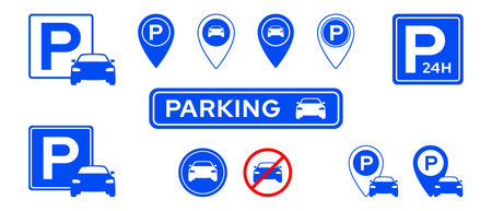 Parking icon set isolated. Collection of Garage parking symbol. Vector illustrationのイラスト素材