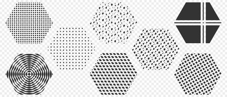Collection of hexagon with decorative geometric pattern. Icon of Hexagon shape design element. Vector illustrationのイラスト素材