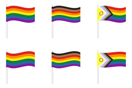 Collection of Waving Pride flag. Collection of New Rainbow LGBT symbol icon. Flat vector illustrationのイラスト素材