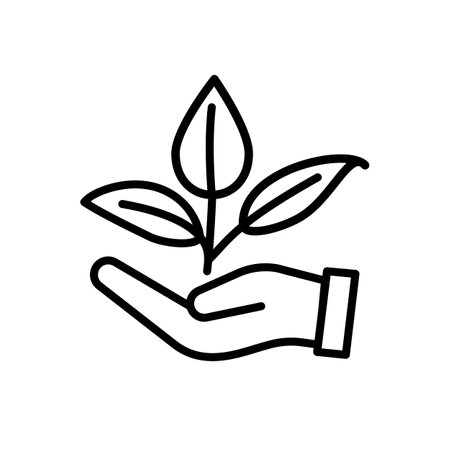 Plant sprout in a hand icon symbol. Protecting natural resources concept. Vector illustrationのイラスト素材