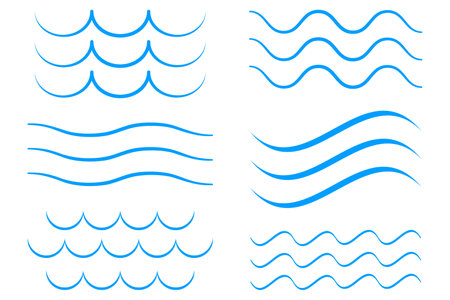 Sea wave icon set. Collection of thin line waves. Flat vector illustrationのイラスト素材
