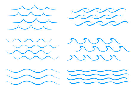 Sea wave icon set. Collection of thin line waves. Flat vector illustrationのイラスト素材