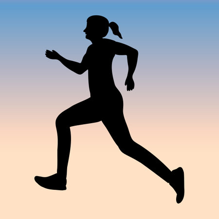 Silhouette of Running woman side view. Active healthy lifestyle. Flat vector illustrationのイラスト素材