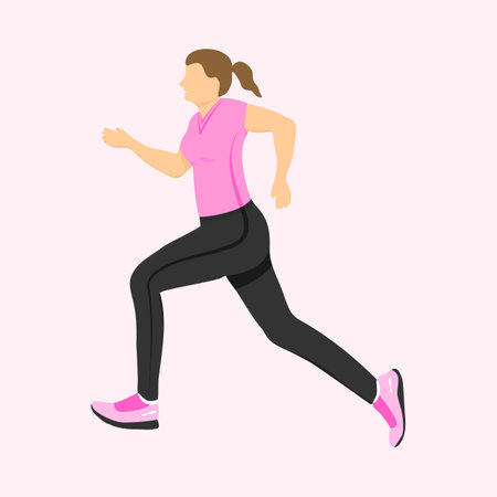Running woman side view. Active healthy lifestyle. Flat vector illustrationのイラスト素材
