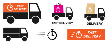 Fast delivery icon set for web and app. Delivery truck symbol. Flat vector illustrationのイラスト素材