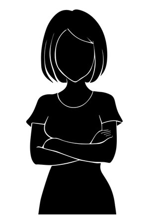 Girl with arms folded silhouette isolated on white backgroundのイラスト素材