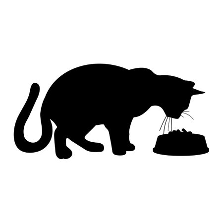 Cat eating from a bowl icon isolated on white background. Vector illustrationのイラスト素材