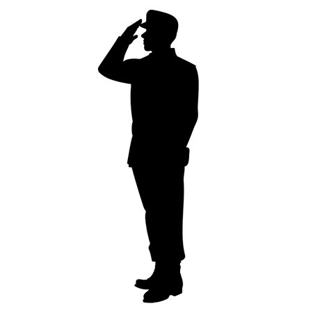 Army soldier giving salute silhouette. Vector illustrationのイラスト素材