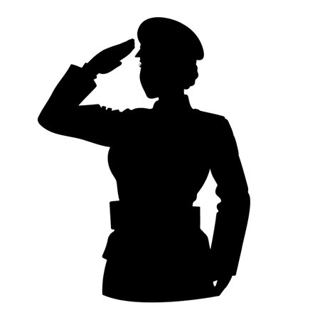 Soldier woman salute silhouette. Vector illustrationのイラスト素材