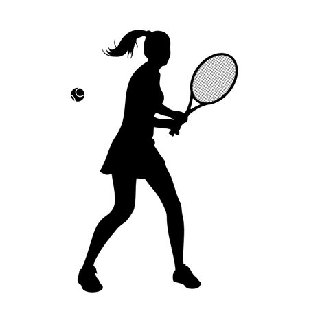 Woman tennis player in action silhouette. vector illustrationのイラスト素材