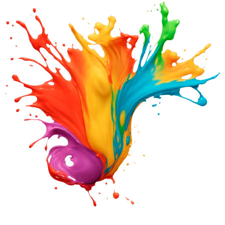 Flying Colorful paint splash isolated on white background. AI Generativeの素材