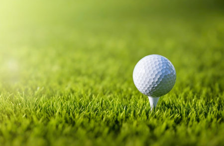 Golf ball on green background with copy space. AI Generativeの素材