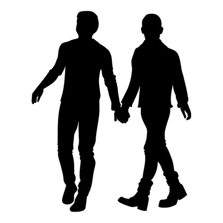 Gay couple holding hands silhouette. Vector illustrationのイラスト素材