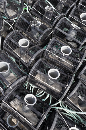 Background of Crab and lobster traps on harbor