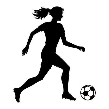 Woman footballer playing silhouette. Vector illustrationのイラスト素材